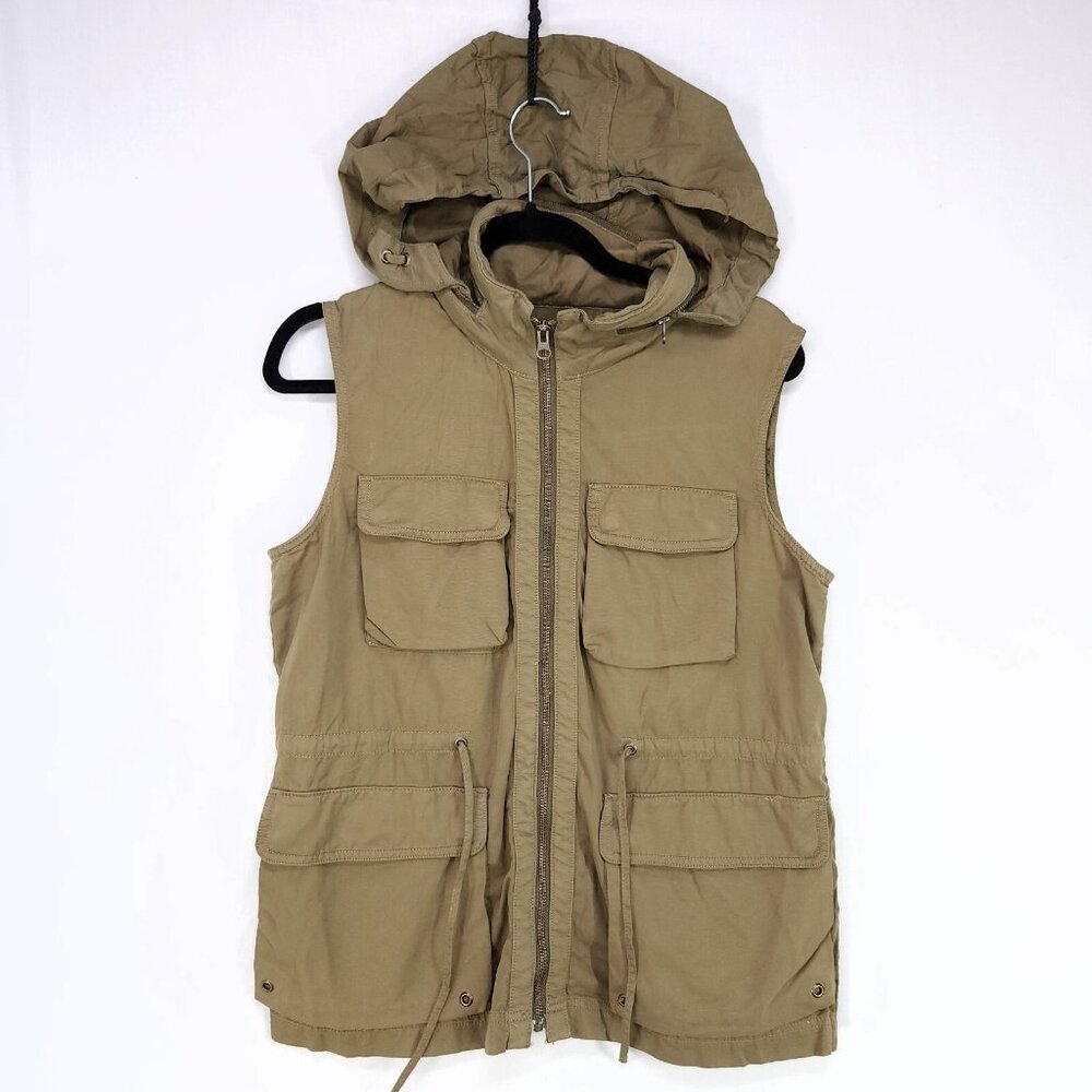 J Crew Vest Womens Medium Green Military Utility Sleeveless Chino Classic Twill